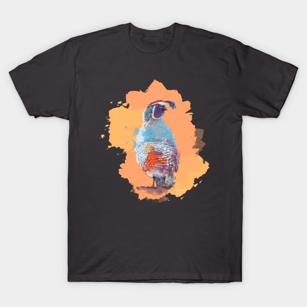 Across the Painted Desert - Quail Digital Illustration T-Shirt by Flo Art Studio